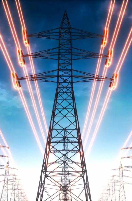 Energieversorgung hochspannungsmasten stromleitungen energiefluss